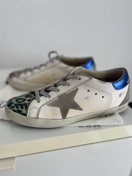Golden Goose Womens Ball Star Leather Trainers - White/Silver/Multi Leopard